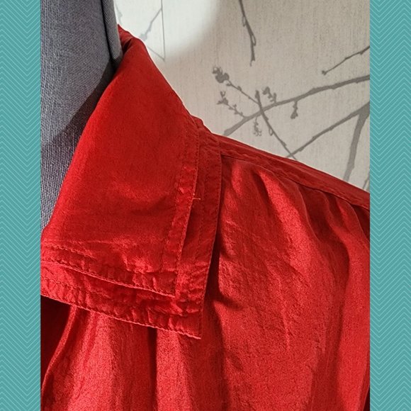 New York Studios VTG Red Silk Button Up Loose Fit Shirt - Picture 2 of 5
